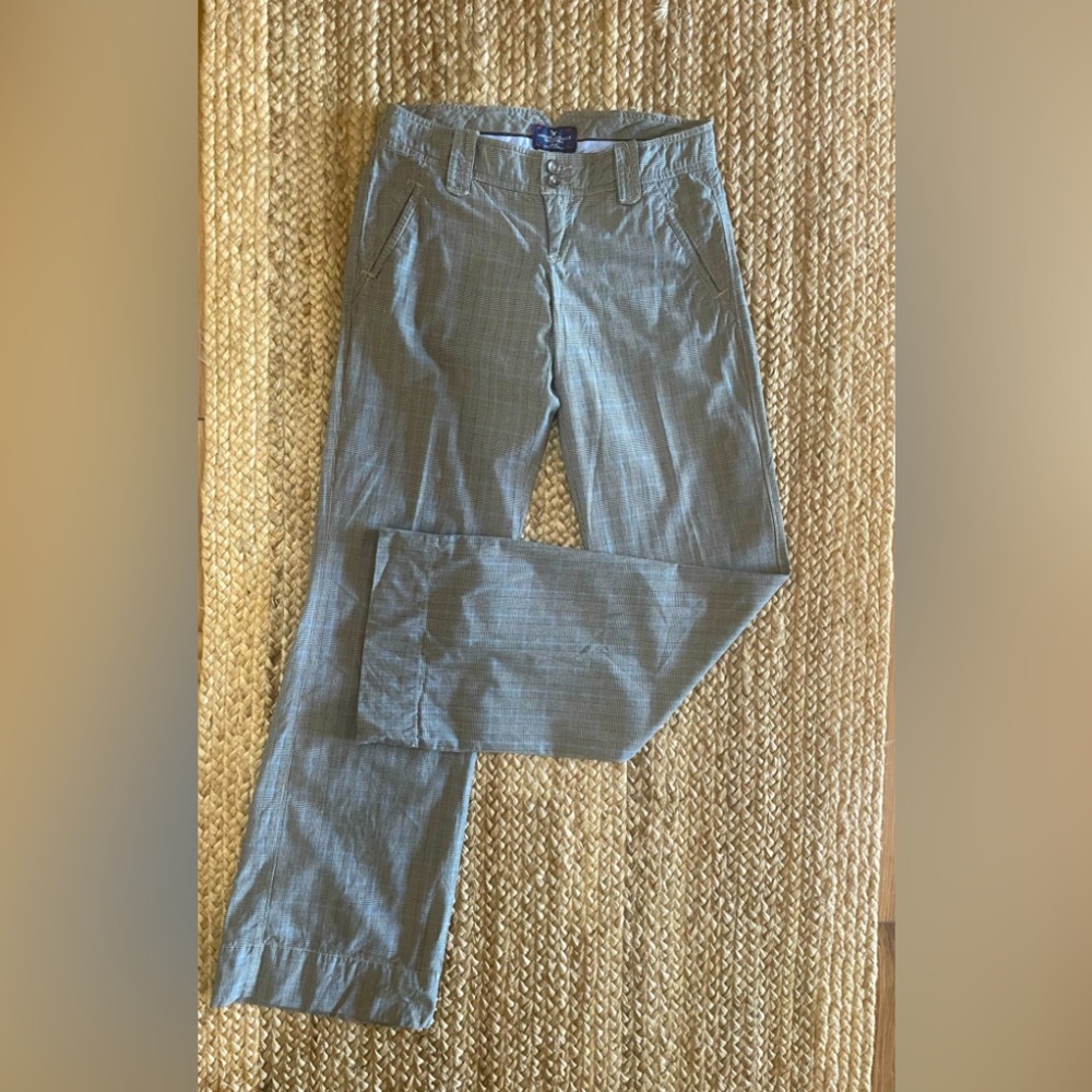 American Eagle Low Rise Pants Womens Gray Plaid Zip Sz 4 NEW
